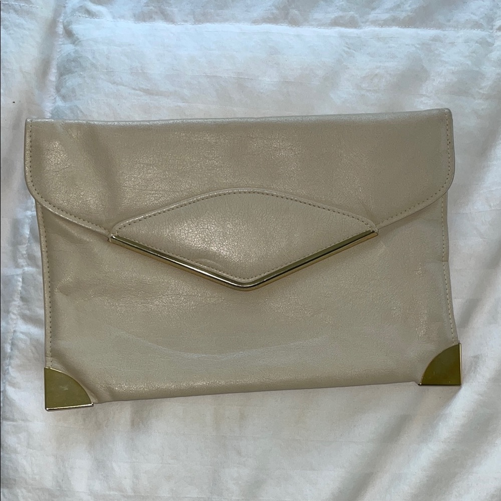 Elegant Cream Clutch with Gold Accents